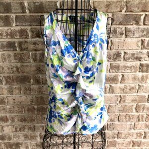 St. John Sleeveless Floral Blouse 10 Silk Floral Ruffled See pics, descr…
